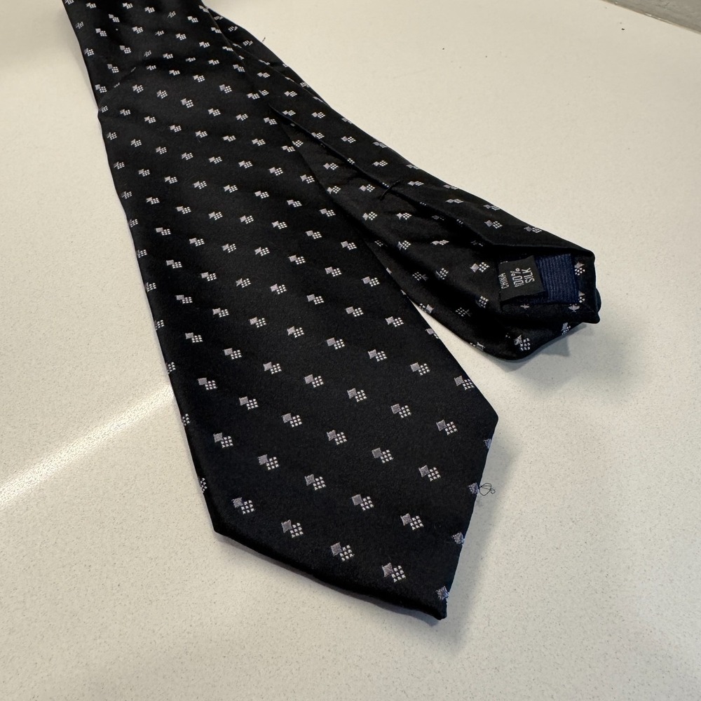 Michael Michael Kors Tie Mens Black Geometric Print Necktie Silk Business Casual
